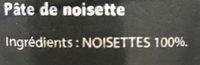 Pate Aromatique Noisette Ingredients