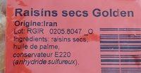 Raisins Secs Golden Ingredients