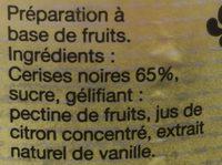 Confiture Cerises Noires Entires 65% Ingredients