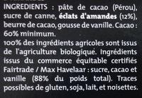 Chocolat Noir, Clats Amandes Ingredients