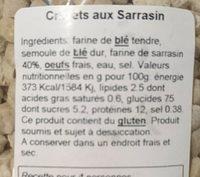 Crozet De Savoie Sarrasin Ingredients