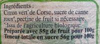 Confiture Corse Extra Citron Vert Bio Ingredients