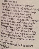 700G Capeletti Epinards Emmental Ingredients