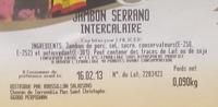 Jambon Serrano Intercalaire Ingredients