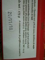 Chocolat Noir Ingredients