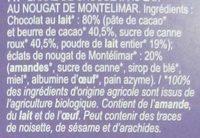 Nougat - Barre De Chocolat Au Lait Ingredients