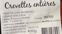 Crevettes Entires Ingredients