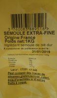 Semoule Extra-fine Ingredients