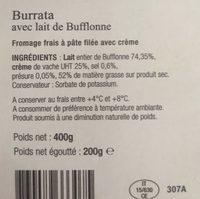 Burrata Avec Lait De Bufflonne Ingredients