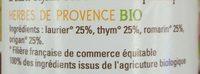 Herbes Bio De Provence Ingredients