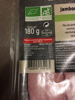 Jambon Cuit Suprieur, Bio Sans Couenne