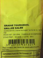 Graines De Tournesol Grilles  Sec (avec Du Sel Ajout) Ingredients