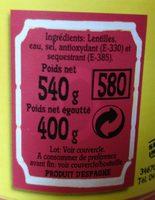 Lentilles Ingredients