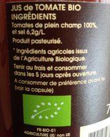 Jus De Tomate Ingredients
