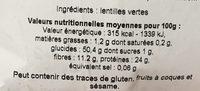 Lentilles Vertes Bio De Lorraine Ingredients