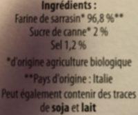 Galette Sarrasine  Ingredients