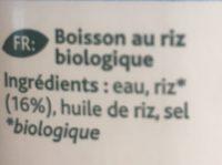 Boisson Au Riz Bio Ingredients
