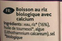 Boisson Au Riz Bio Calcium Ingredients