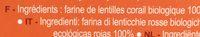 Penne De Lentilles Corail Ingredients
