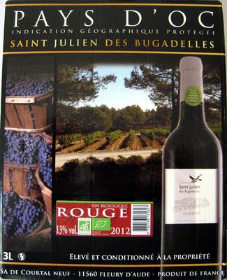 Vin Rouge Bio Saint Julien Des Bugadelles Pays D'Oc 3L