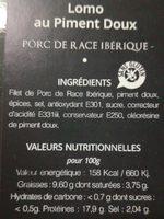 Lomo Au Piment Doux Ingredients