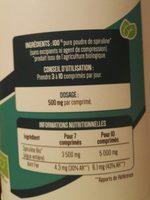 Spiruline Bio Ecocert - Pack Co 1200 Comprims 500 MG Ingredients