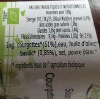 Soupe Fine Courgettes Au Basilic Bio Ingredients