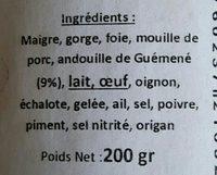 Pt De Campagne  L'andouille Gumn Ingredients