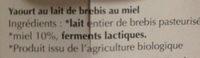Yaourt De Brebis Bio Miel Ingredients