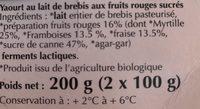Yaourt Au Lait De Brebis Bio.  Fruits Rouges Ingredients