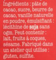 Chocolat Noir 72% Ingredients