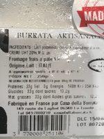 Burrata Artisanale Ingredients