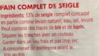 Pain Complet De Seigle Ingredients