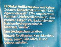 Traffix Dinkel Kakao Kekse Ingredients