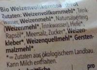 Bio Weizen Vollkorn Toast Ingredients