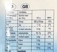Cornflakes Nutrition Label