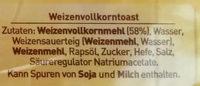 Golden Toast Vollkorn Toast Ingredients