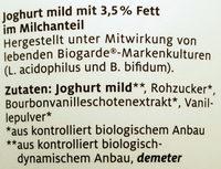 Joghurt Mild Vanille Ingredients