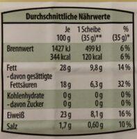 Gouda -jung- In Scheiben Nutrition Label