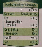 Agaven Dicksaft Nutrition Label