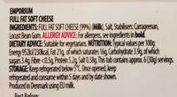 Soft Cheese Original Nutrition Label