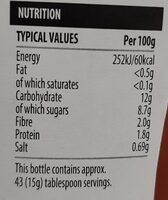 Tomato Ketchup 50% Less Sugar And Salt Nutrition Label
