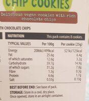Vegan Double Chocolate Chip Cookies Nutrition Label