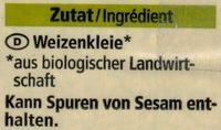 Weizen Kleie Ingredients
