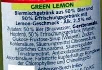 Beck's Green Lemon Ingredients