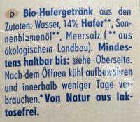 Hafer Nilk Ingredients