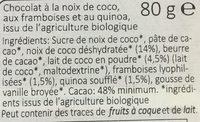 Chocolat  La Noix De Coco, Framboise, Quinoa Ingredients