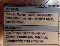 Blockschokolade Ingredients