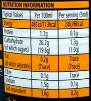 Lea & Perrins Worcestershire Sauce Nutrition Label