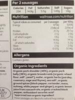 Organic Free Range British Pork Sausages With Mixed Herbs Nutrition Label
